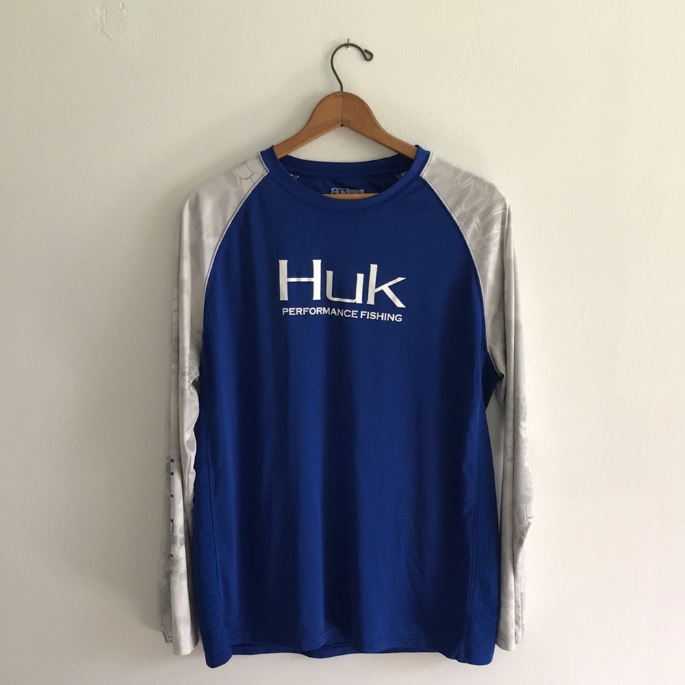 Huk Fishing Long Sleeve Mesh Gray Blue Shirt